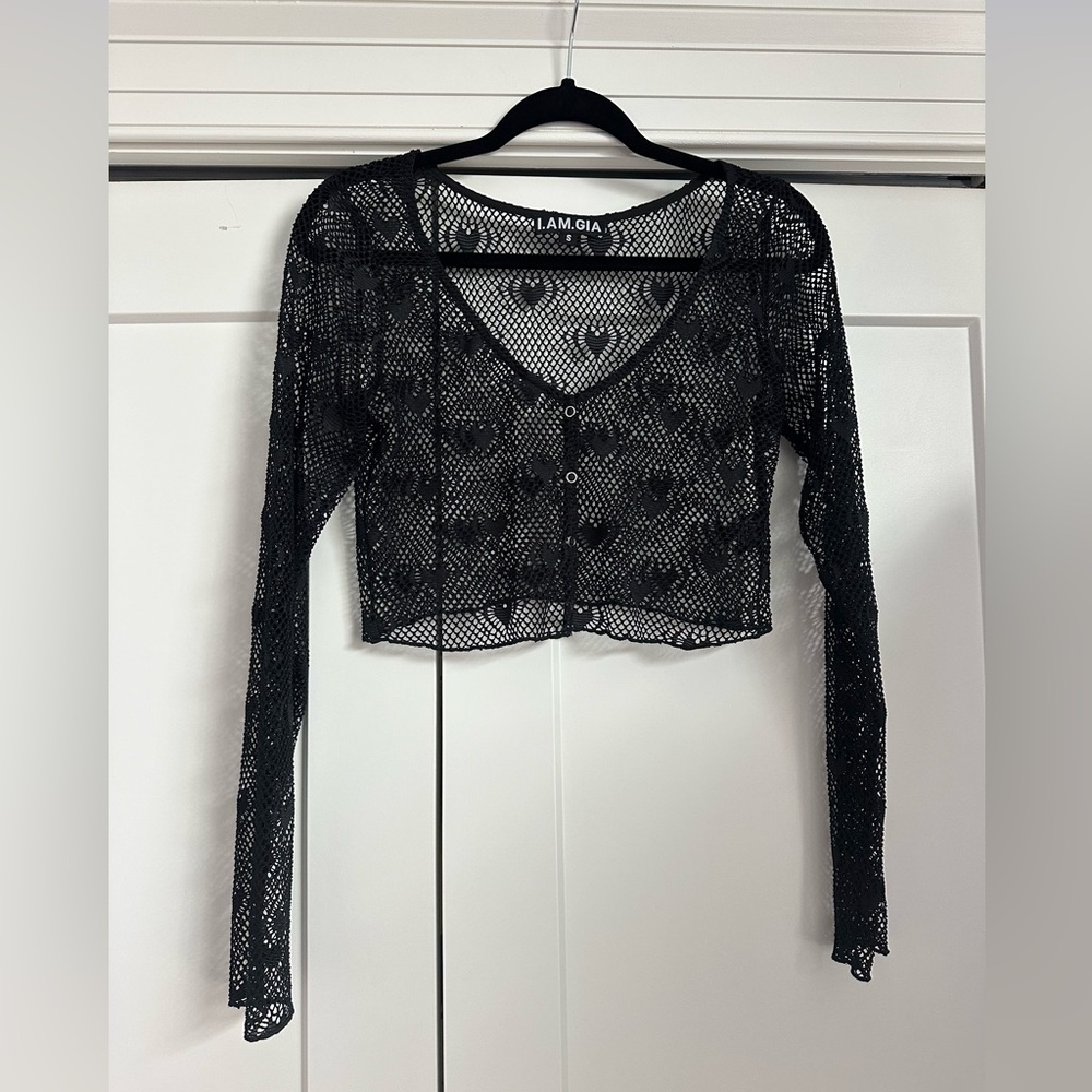I.AM.GIA heart patterned lace long sleeve top